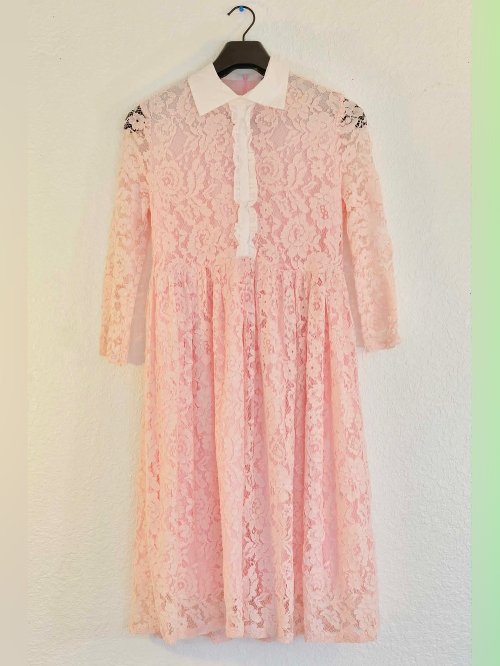 REDVALENTINO Pink Lace Midi Dress with White Collar